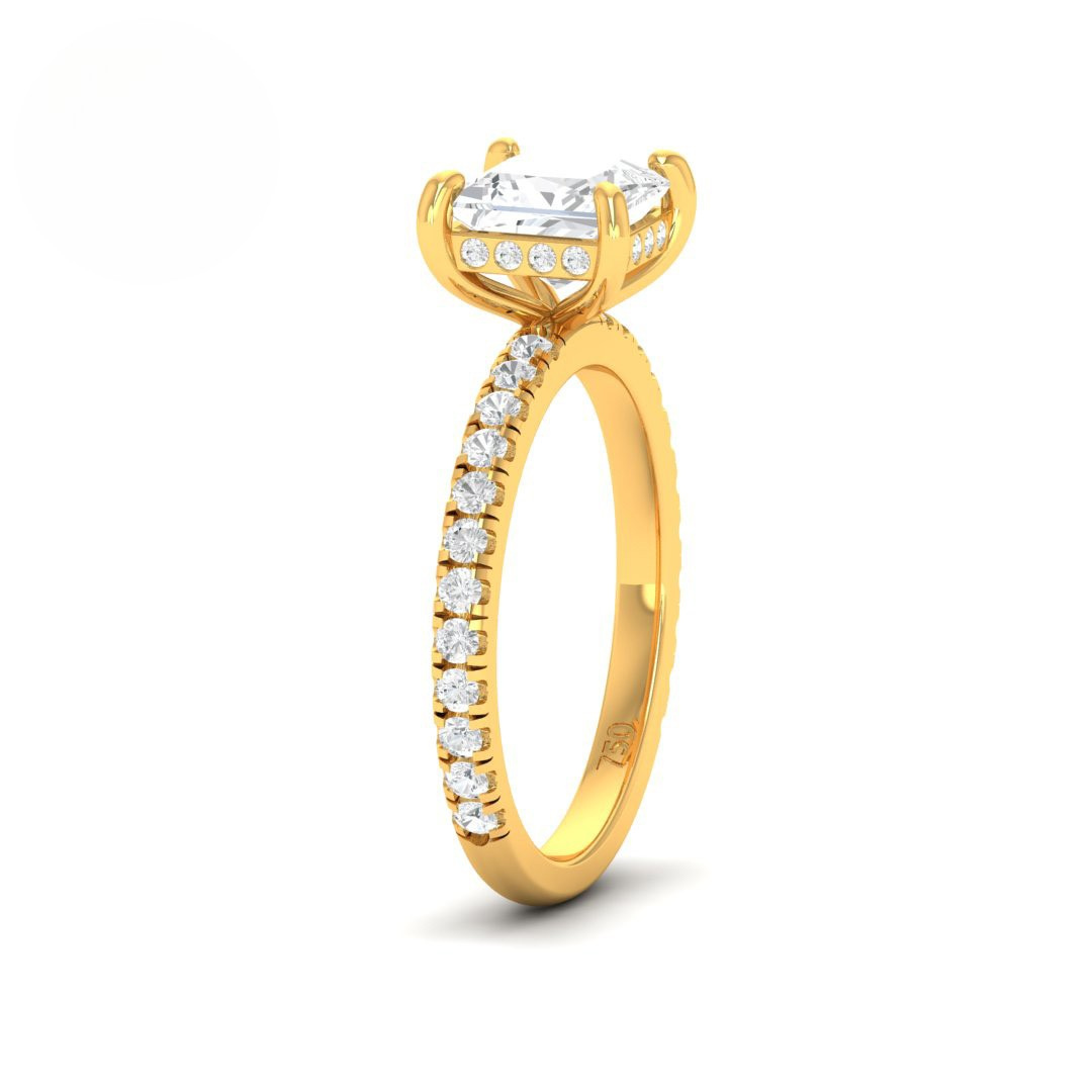 Chloé Princess Cut Diamond Engagement Ring with Diamond Hidden Halo and Diamond Band