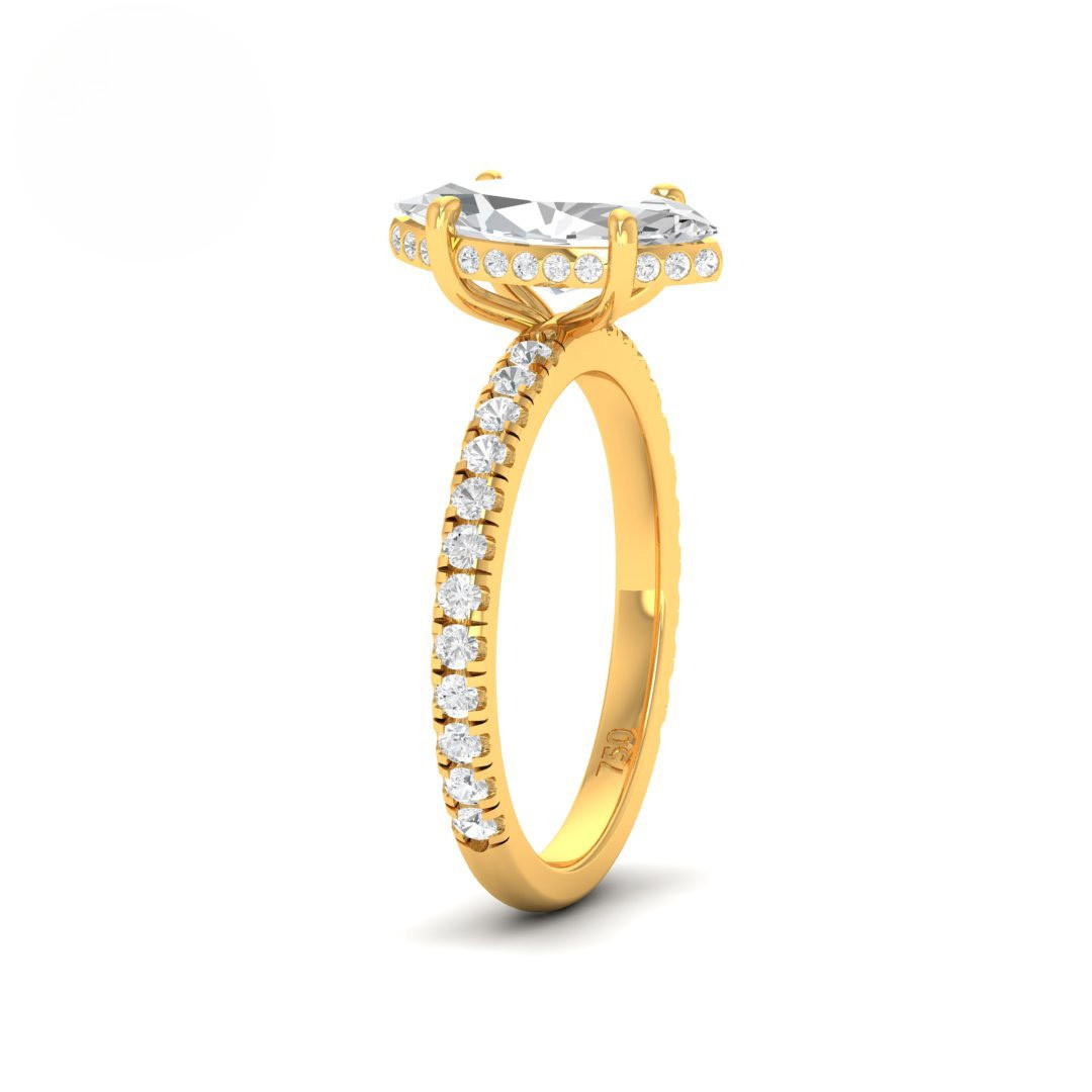 Chloé Marquise Cut Diamond Engagement Ring with Diamond Hidden Halo and Diamond Band