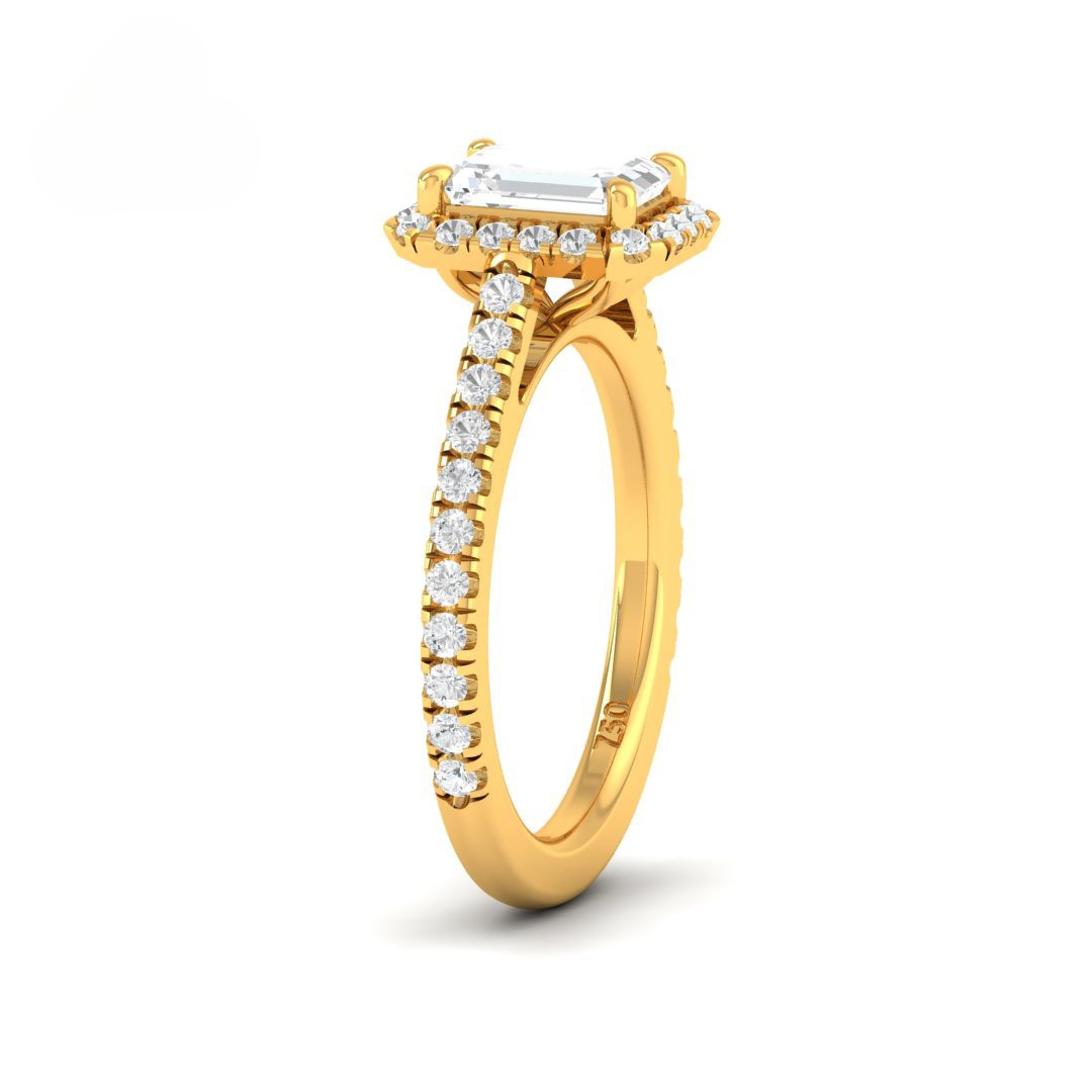 Bella Emerald Cut Diamond Engagement Ring with Diamond Halo & Diamond Band