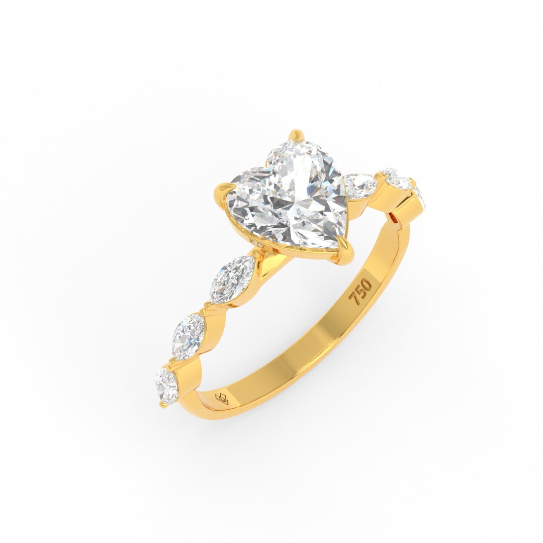 Kasandra Heart Cut Diamond Engagement RIng With A Marquise Cut Diamond Band