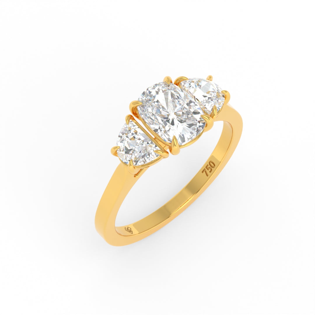 Kamala Cushion Cut Diamond Engagement Ring with Half Moon Cut Side Diamonds