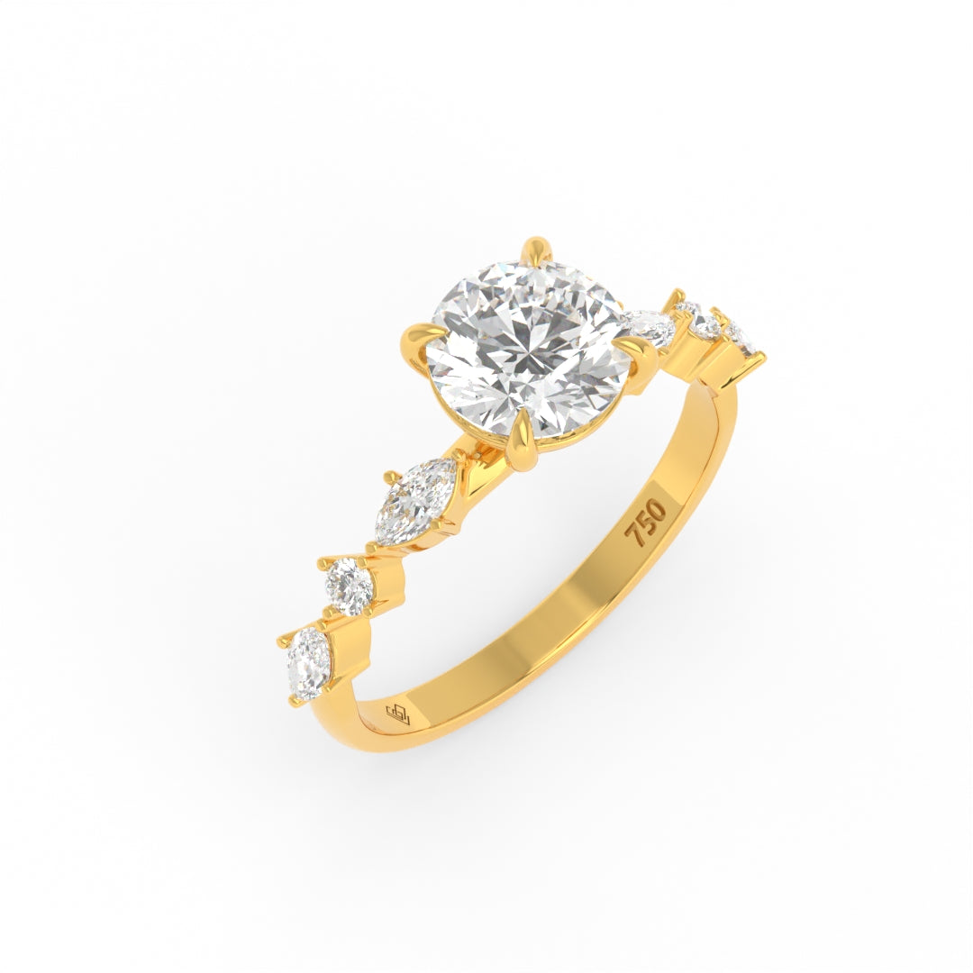 Elizabeth Round Brilliant Cut Diamond Engagement Ring With A Marquise And Round Cut Diamond Band
