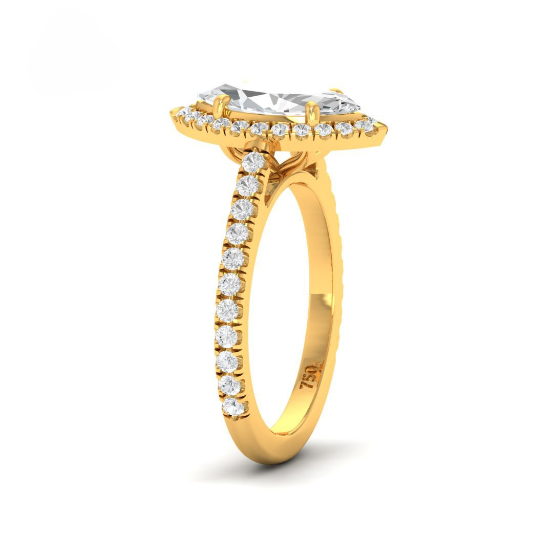 Bella Marquise Cut Diamond Engagement Ring with Diamond Halo & Diamond Band