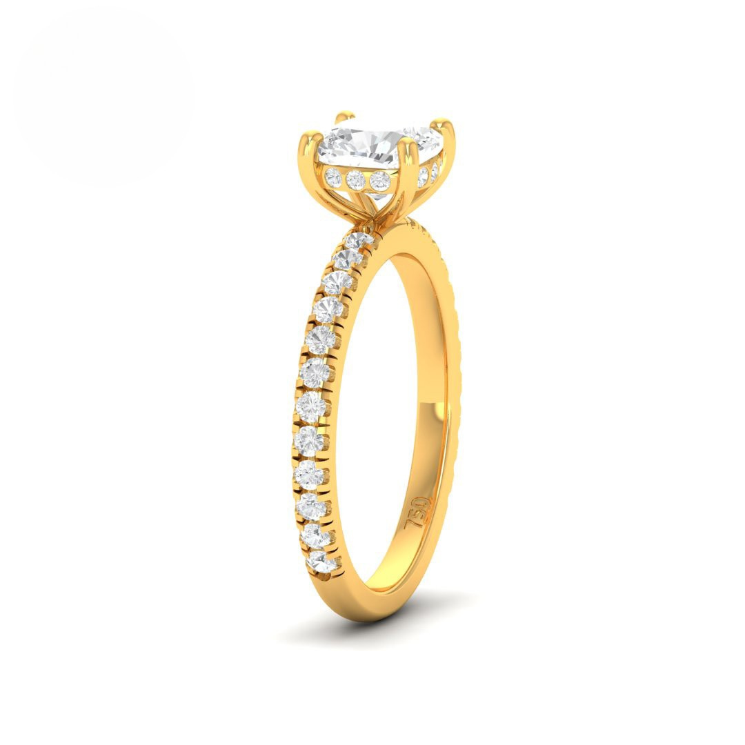 Chloé Cushion Cut Diamond Engagement Ring with Diamond Hidden Halo and Diamond Band