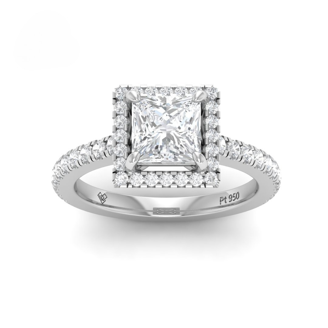 Bella Princess Cut Diamond Engagement Ring with Diamond Halo & Diamond Band