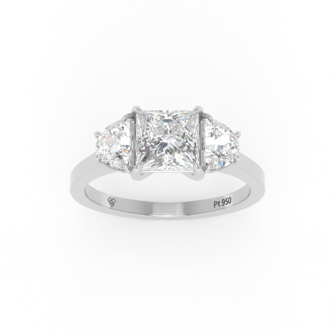 Kamala Princess Cut Diamond Engagement Ring with Half Moon Sides