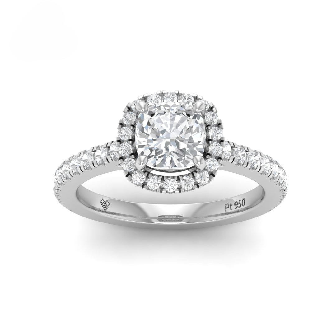 Bella Cushion Cut Diamond Engagement Ring with Diamond Halo & Diamond Band