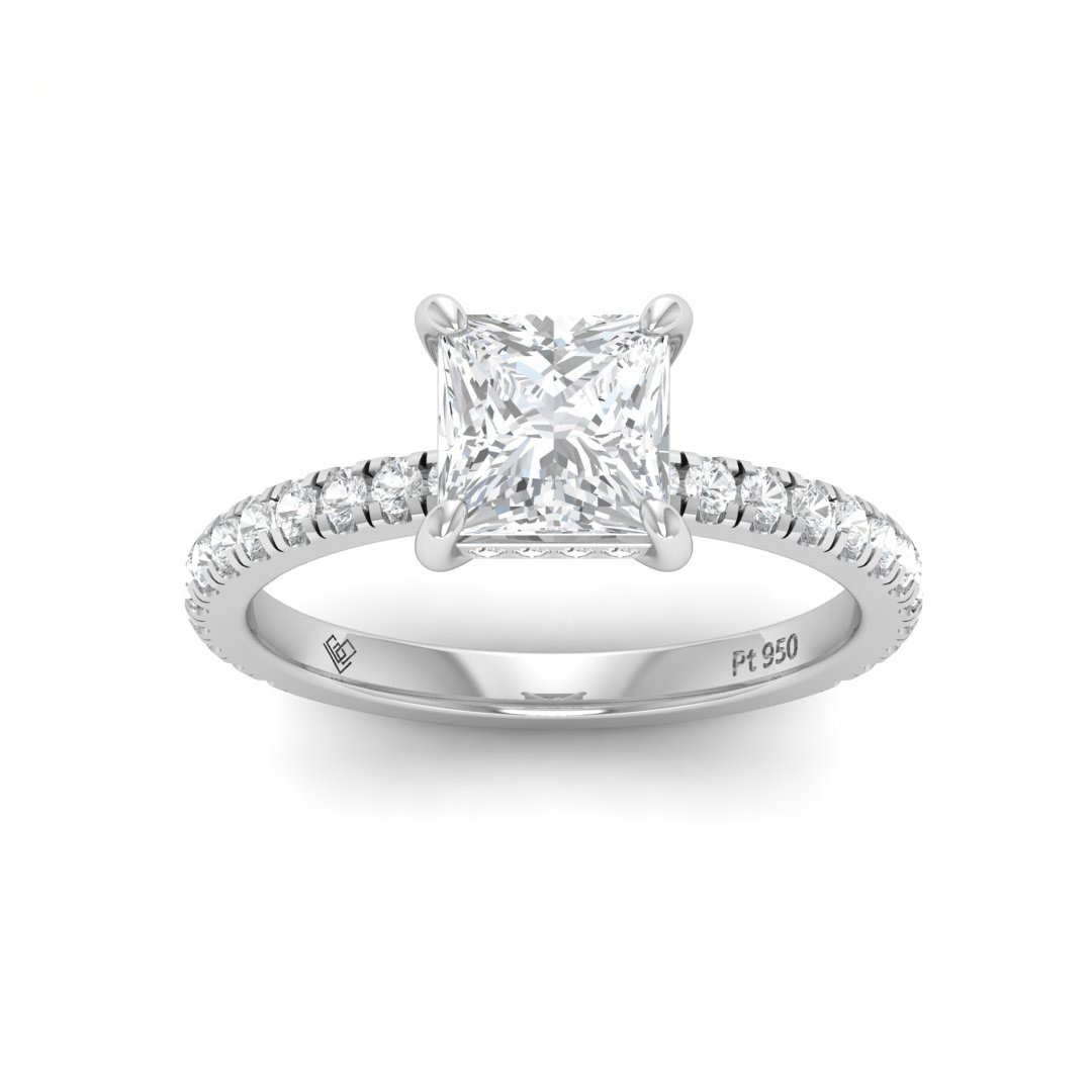 Chloé Princess Cut Diamond Engagement Ring with Diamond Hidden Halo and Diamond Band