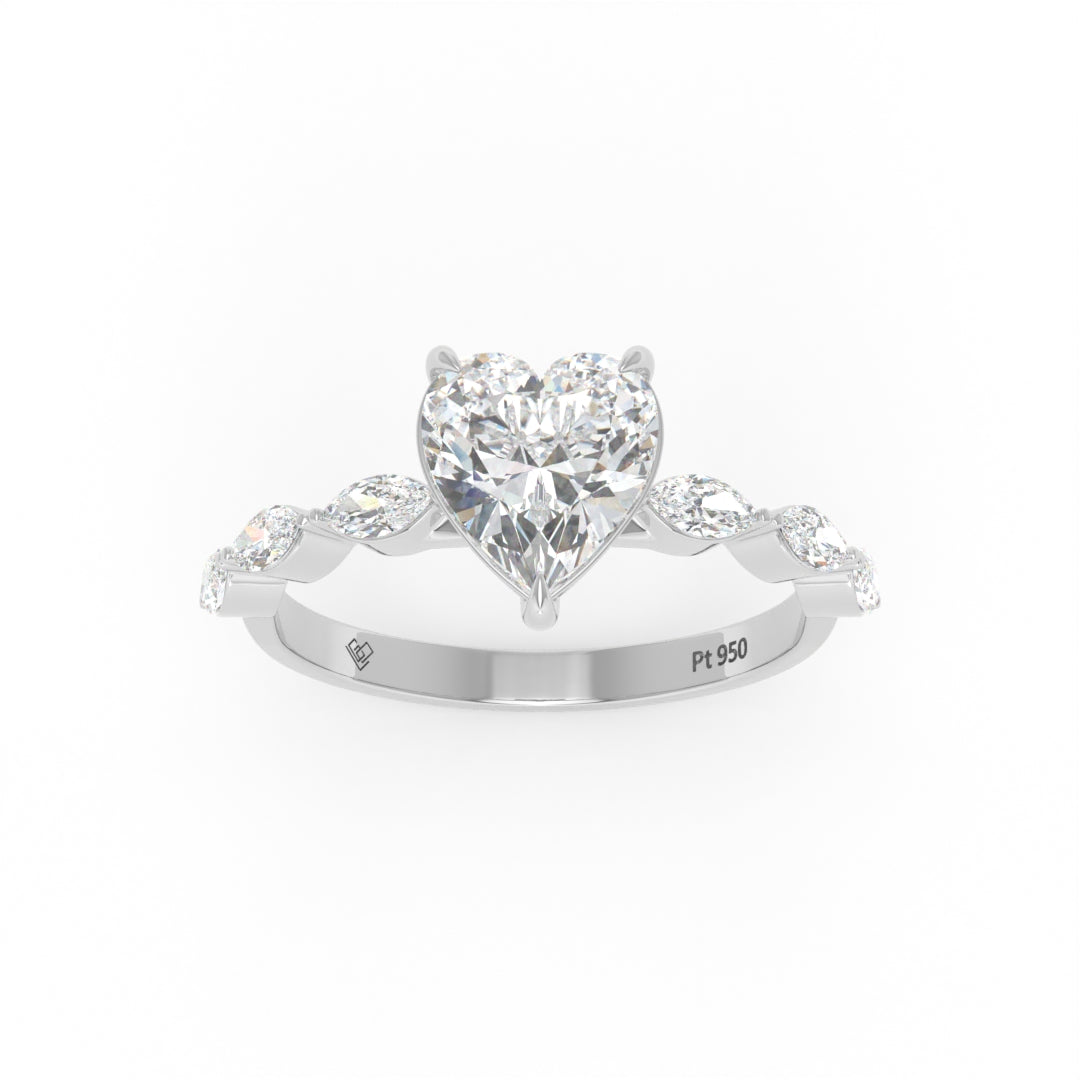 Kasandra Heart Cut Diamond Engagement RIng With A Marquise Cut Diamond Band