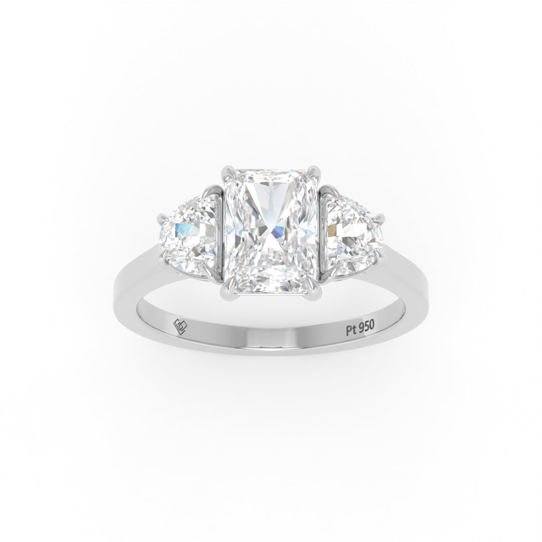 Kamala Radiant Cut Diamond Engagement Ring With Half Moon Cut Side Diamond