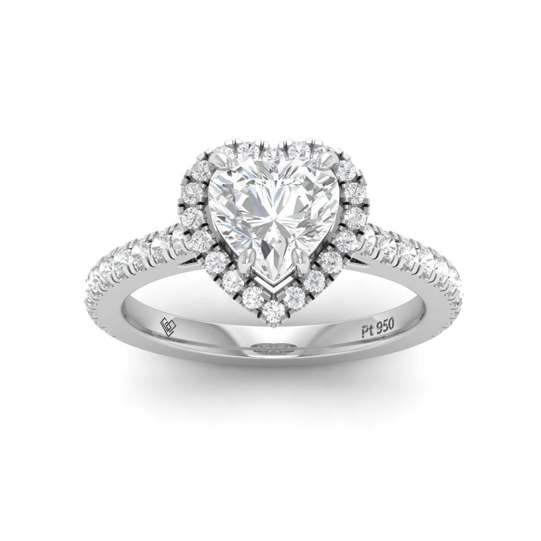 Bella Heart Cut Diamond Engagement Ring with Diamond Halo & Diamond Band