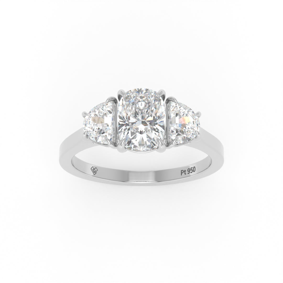 Kamala Cushion Cut Diamond Engagement Ring with Half Moon Cut Side Diamonds