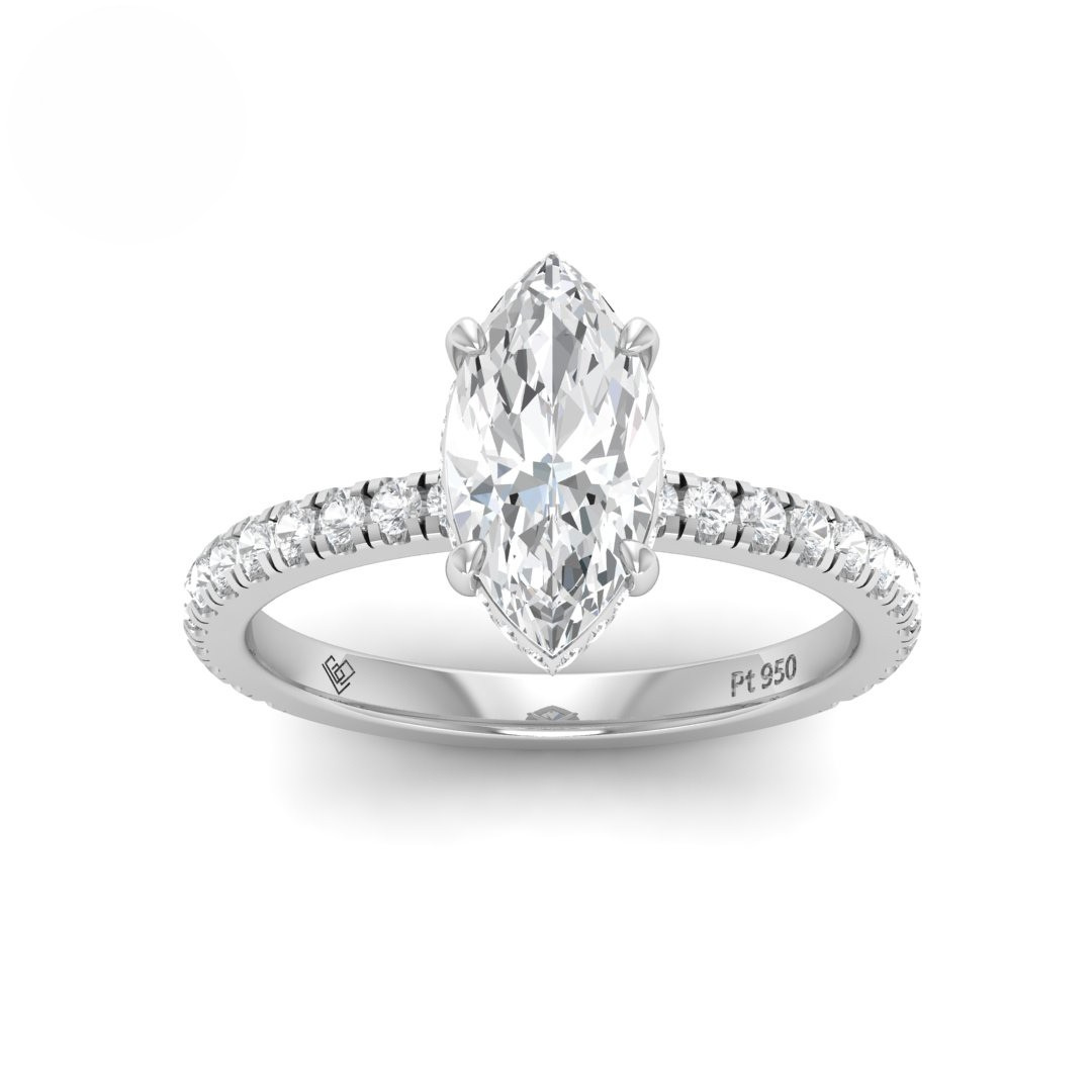 Chloé Marquise Cut Diamond Engagement Ring with Diamond Hidden Halo and Diamond Band