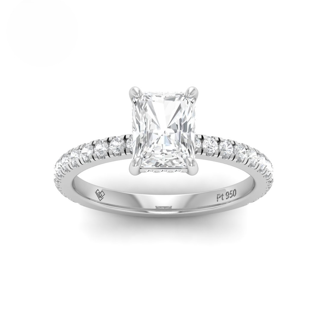 Chloé Radiant Cut Diamond Engagement Ring with Diamond Hidden Halo and Diamond Band
