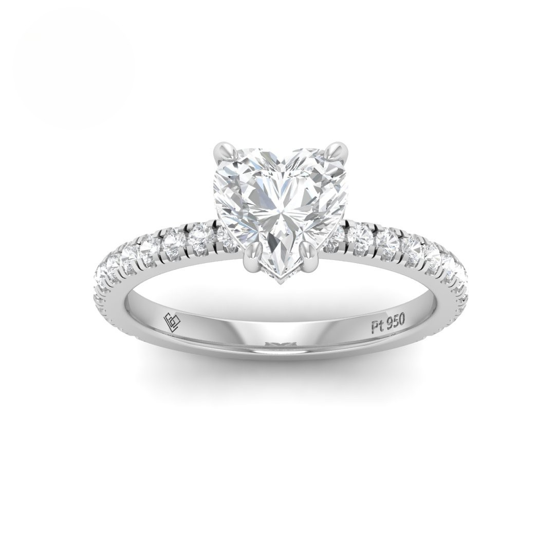 Chloé Heart Cut Diamond Engagement Ring with Diamond Hidden Halo and Diamond Band