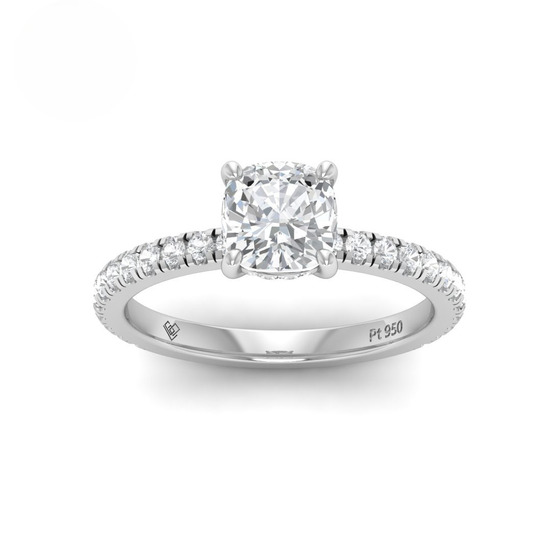 Chloé Cushion Cut Diamond Engagement Ring with Diamond Hidden Halo and Diamond Band