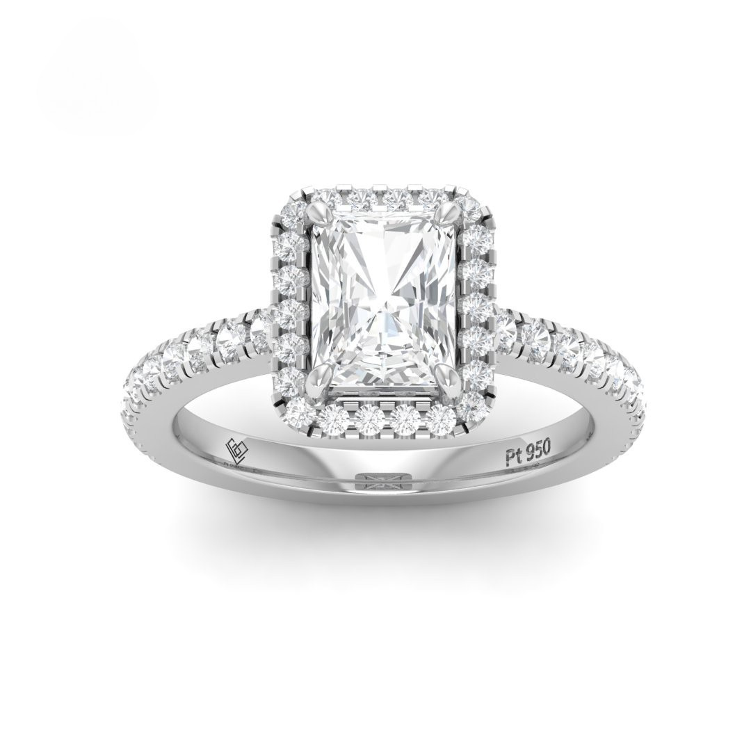 Bella Radiant Cut Diamond Engagement Ring with Diamond Halo & Diamond Band