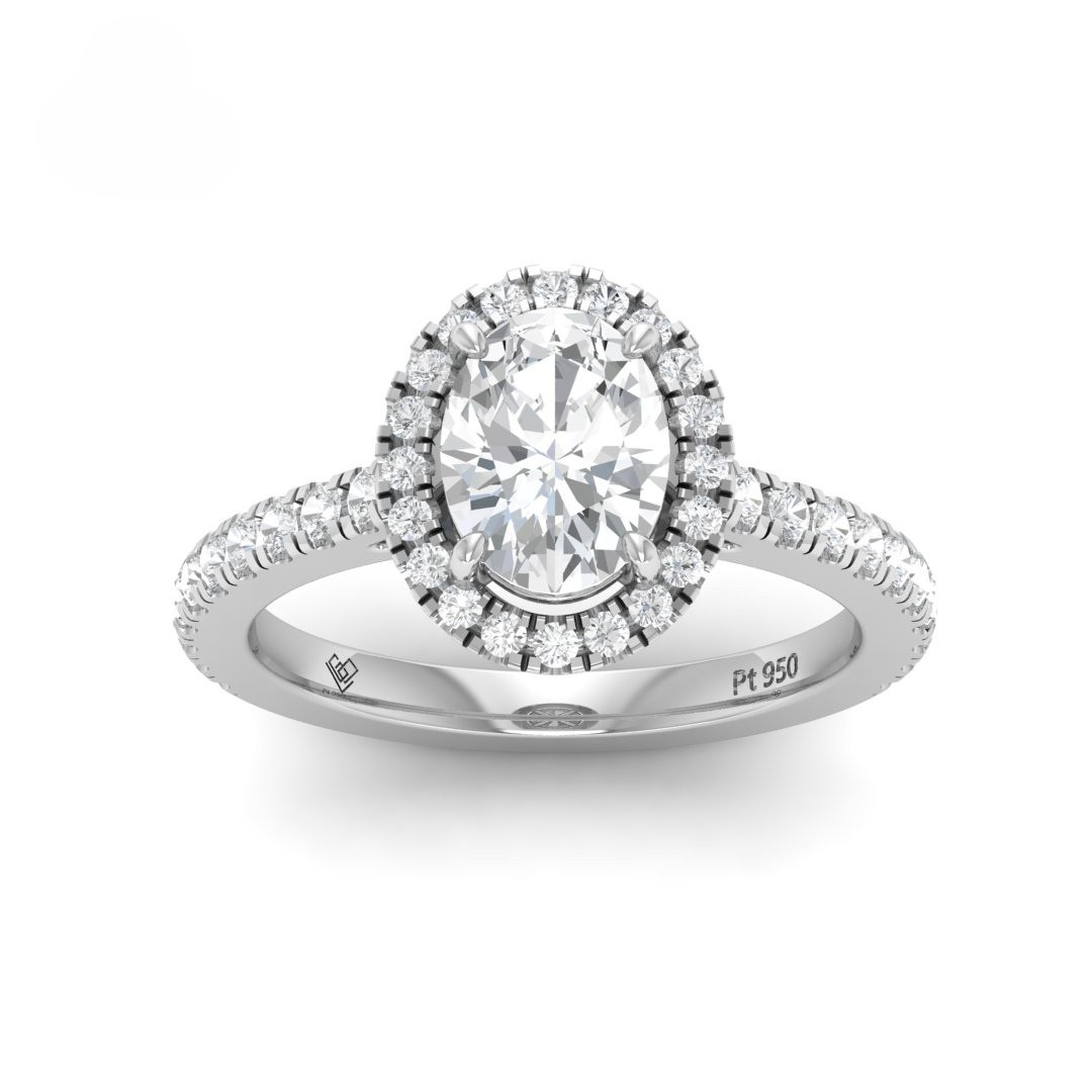 Bella Oval Cut Diamond Engagement Ring with Diamond Halo & Diamond Band