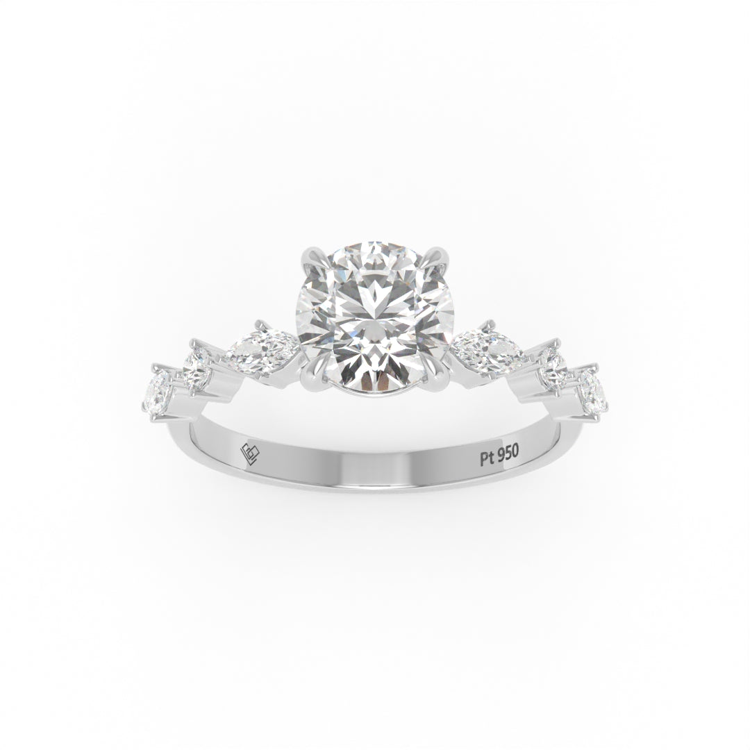 Elizabeth Round Brilliant Cut Diamond Engagement Ring With A Marquise And Round Cut Diamond Band