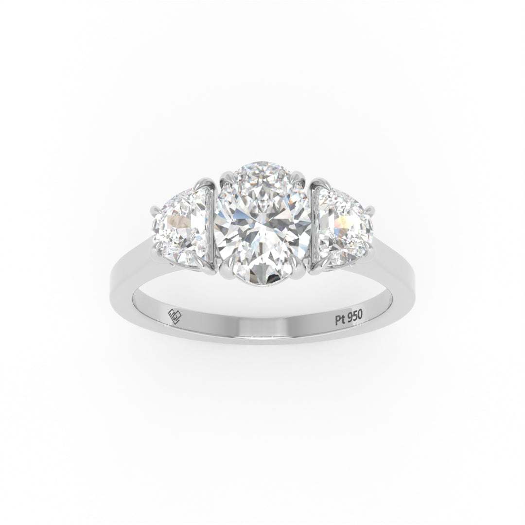 Kamala Oval Cut Diamond Engagement Ring with Half Moon Cut Side Diamonds
