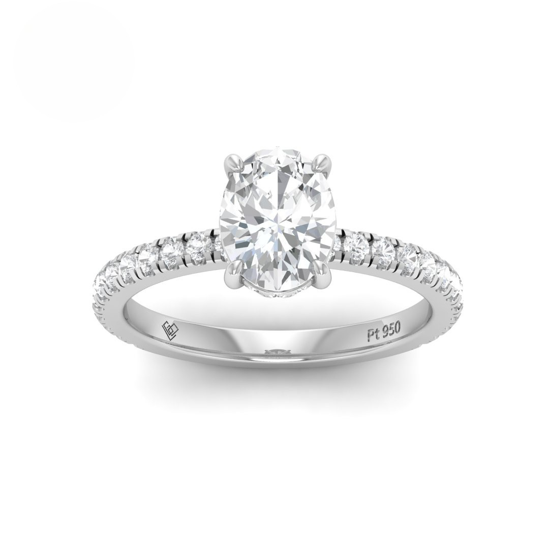 Chloé Oval Cut Diamond Engagement Ring with Diamond Hidden Halo and Diamond Band