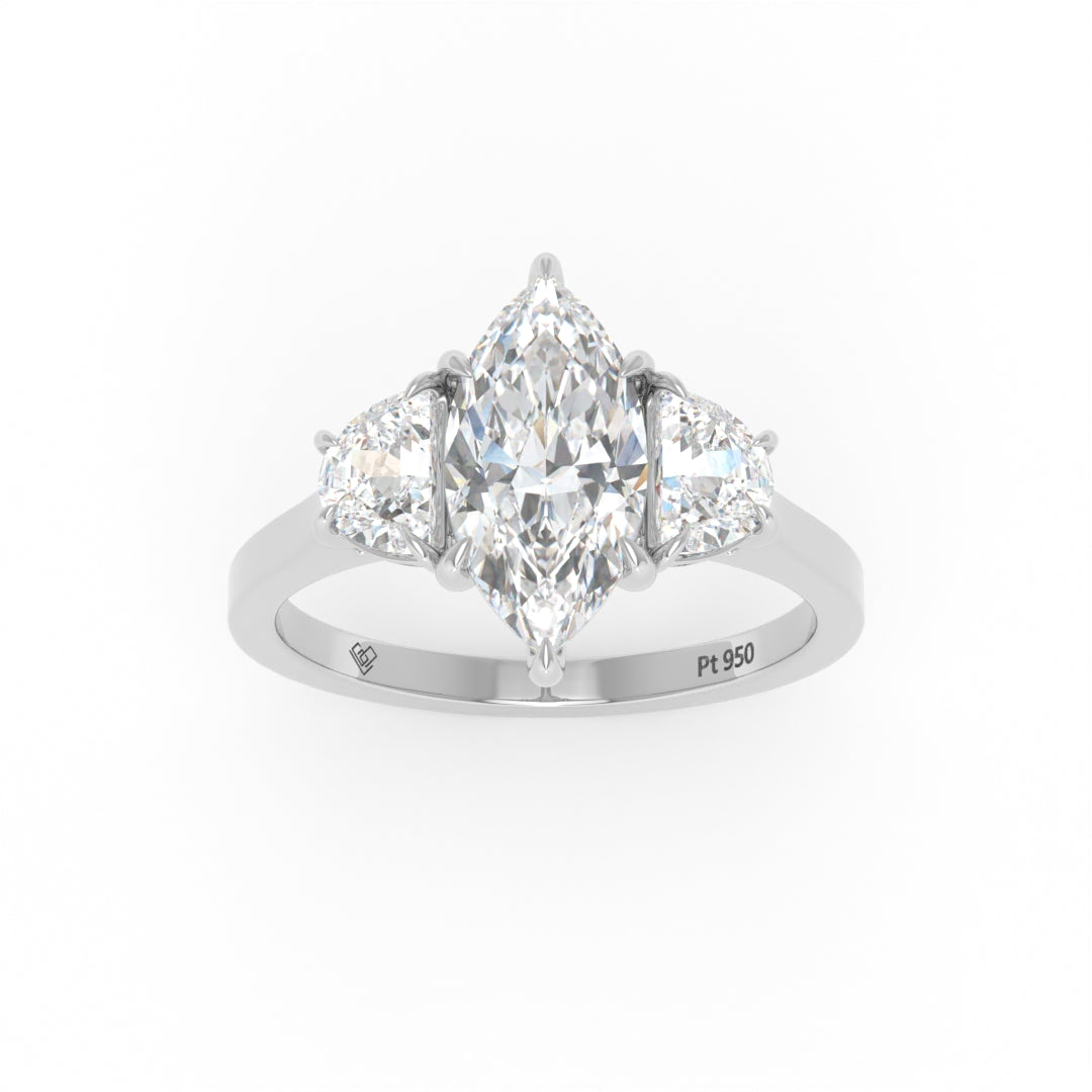Kamala Marquise Cut Diamond Enagement Ring with Half Moon Cut Side Diamonds