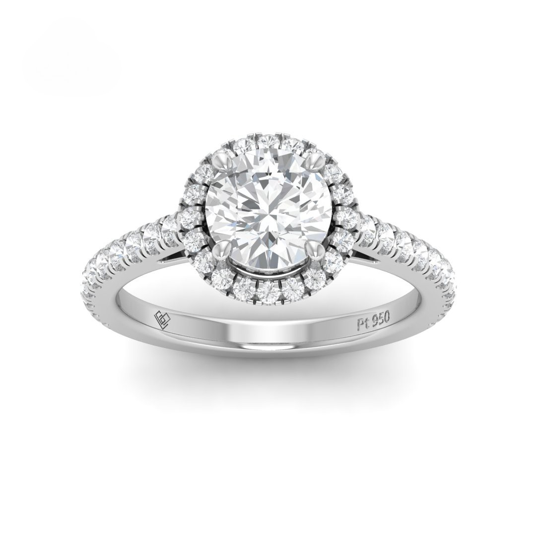 Bella Round Cut Diamond Engagement Ring with Diamond Halo & Diamond Band