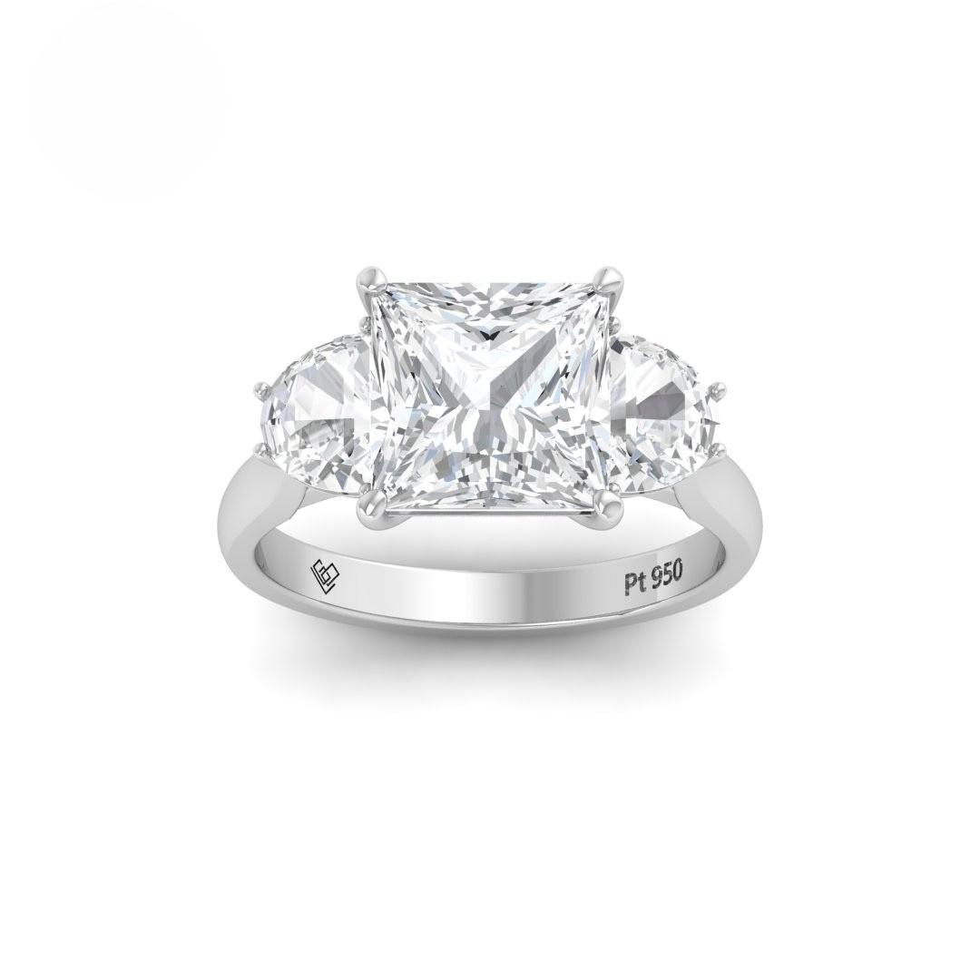 Kamala Princess Cut Diamond Engagement Ring with Half Moon Sides