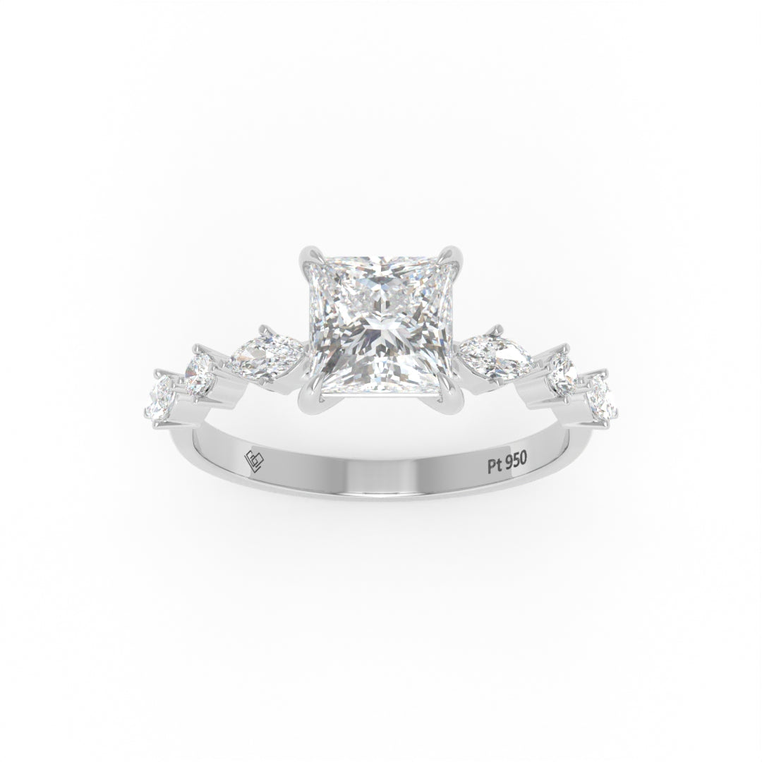 Elizabeth Princess Cut Diamond Engagement Ring With A Marquise and Round Cut Diamond Band