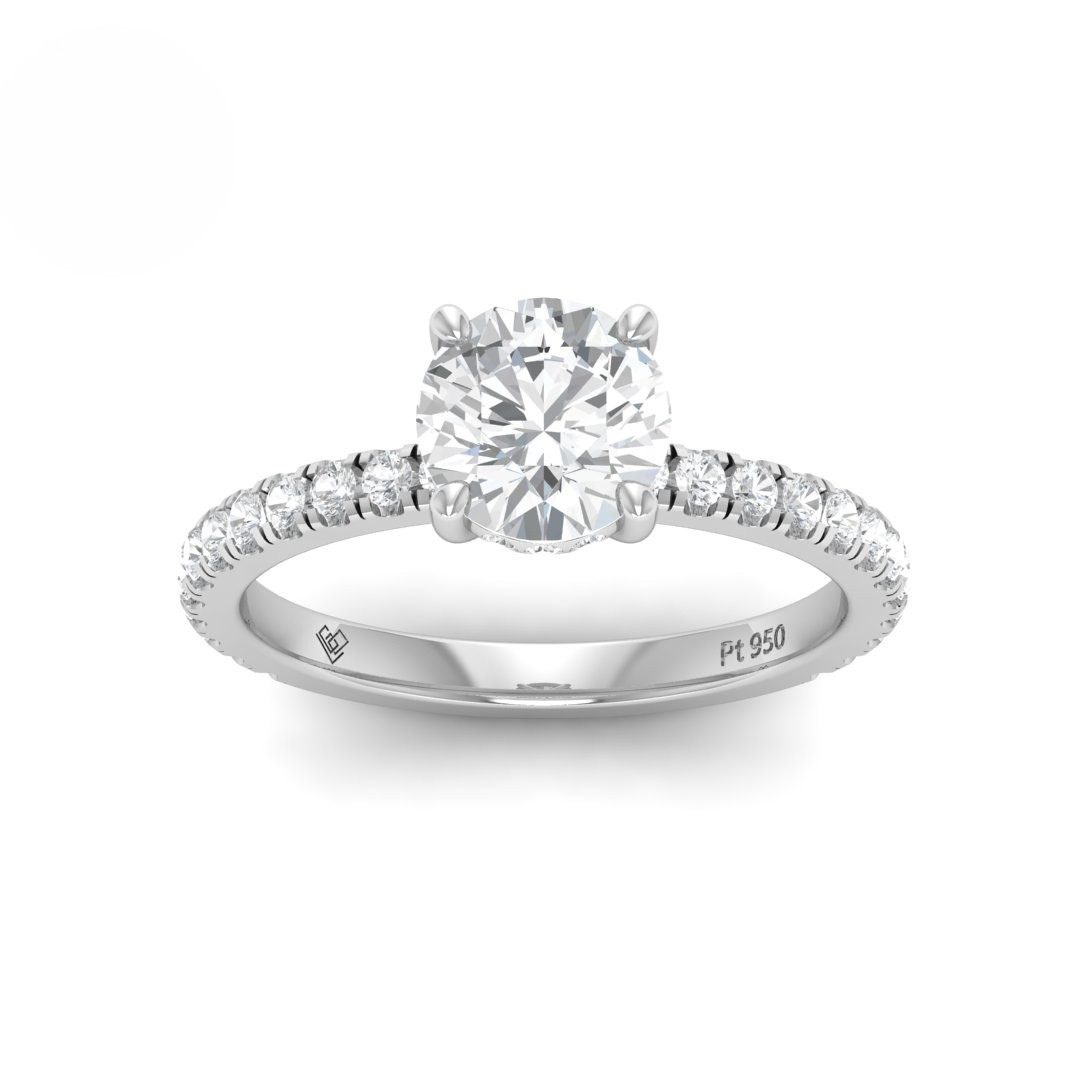 Chloé Round Cut Diamond Engagement Ring with Diamond Hidden Halo and Diamond Band