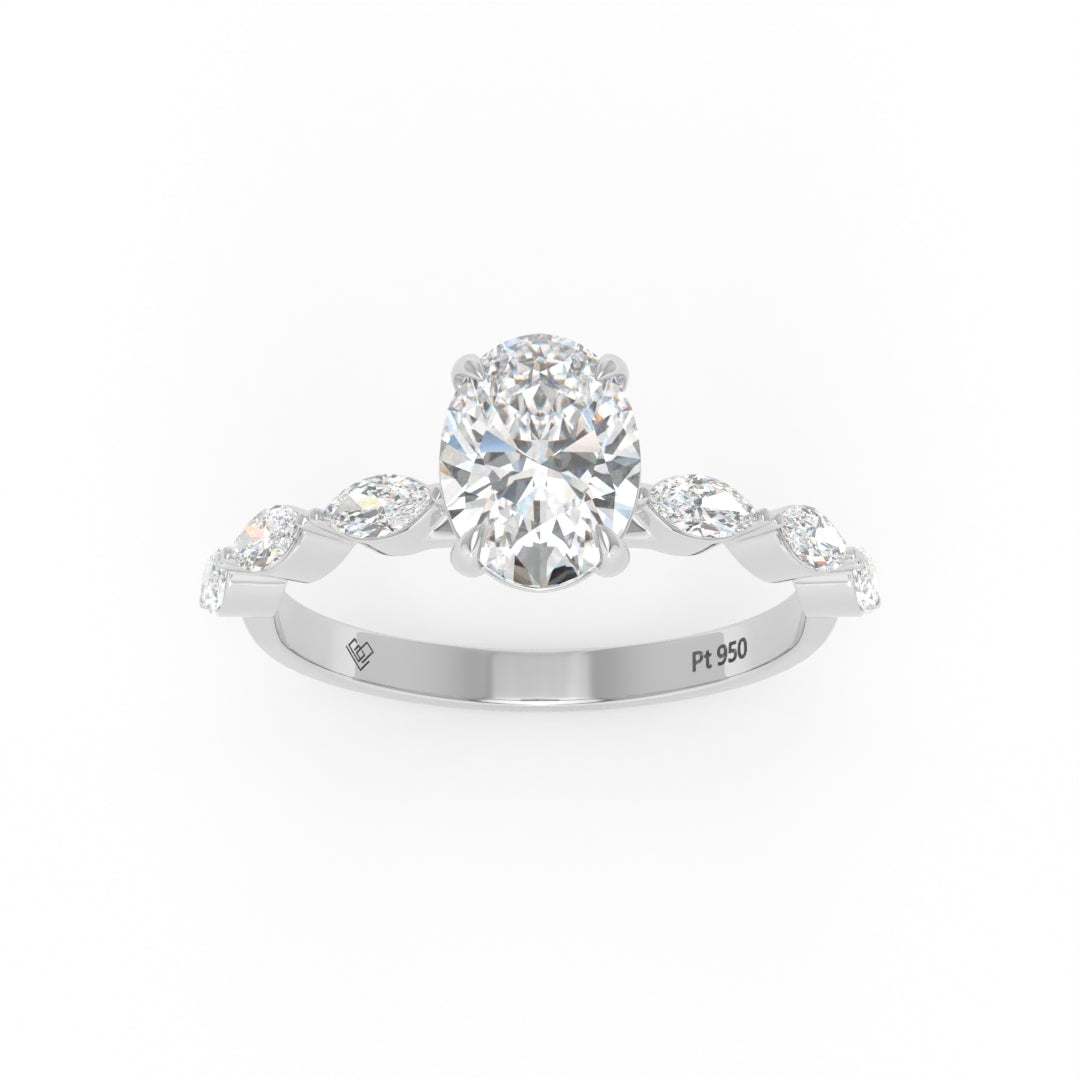 Kasandra Oval Cut Diamond Engagement Ring With A Marquise Cut Diamond Band