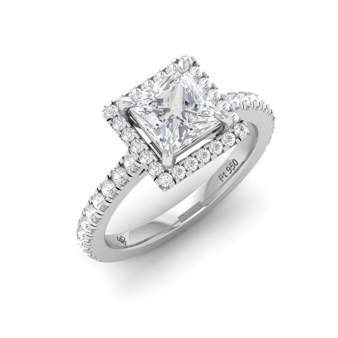 Bella Princess Cut Diamond Engagement Ring with Diamond Halo & Diamond Band