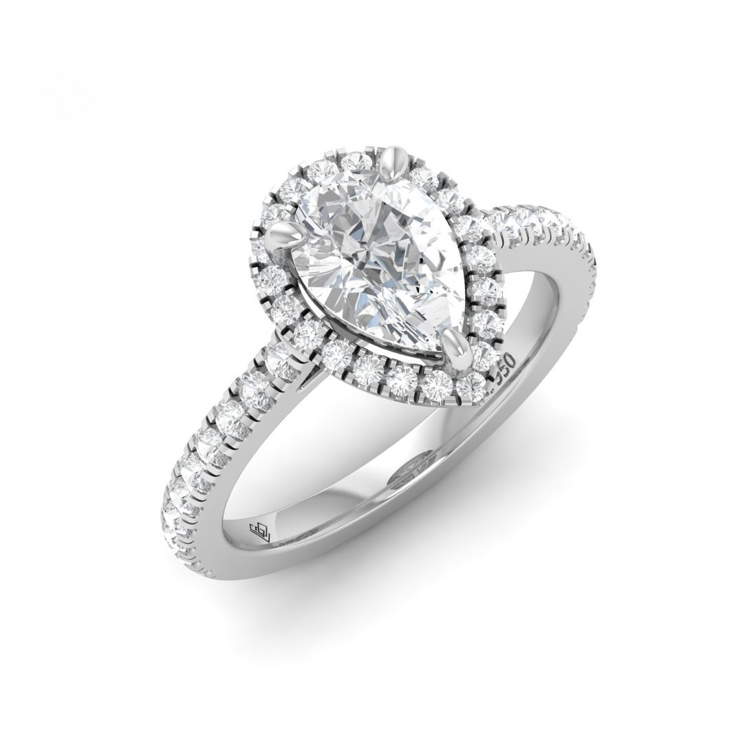 Bella Pear Cut Diamond Engagement Ring with Diamond Halo & Diamond Band