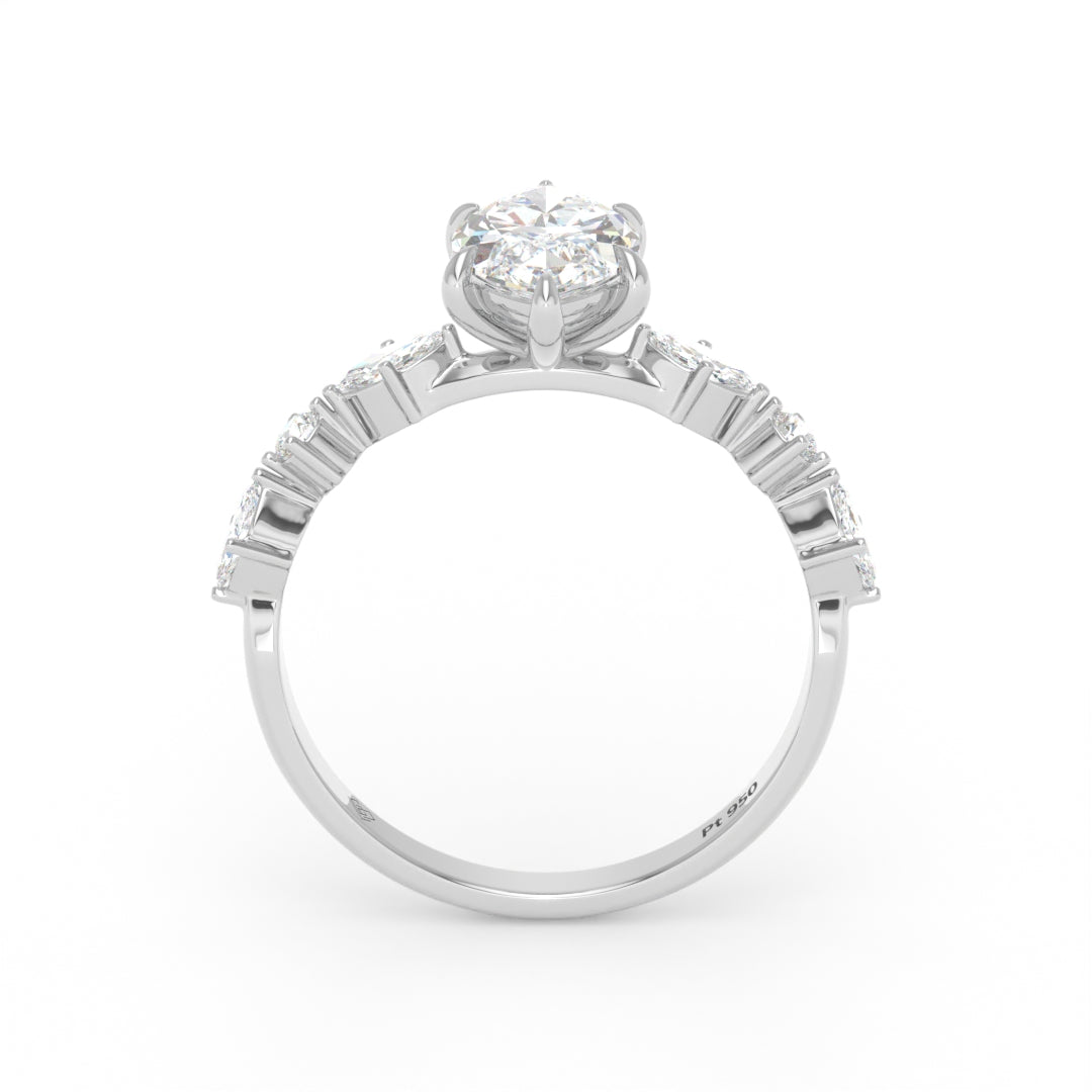 Elizabeth Marquise Cut Diamond Engagement Ring With A Marquise and Round Cut Diamond Band