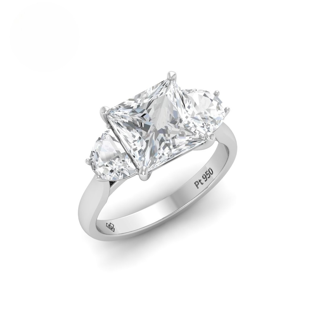 Kamala Princess Cut Diamond Engagement Ring with Half Moon Sides