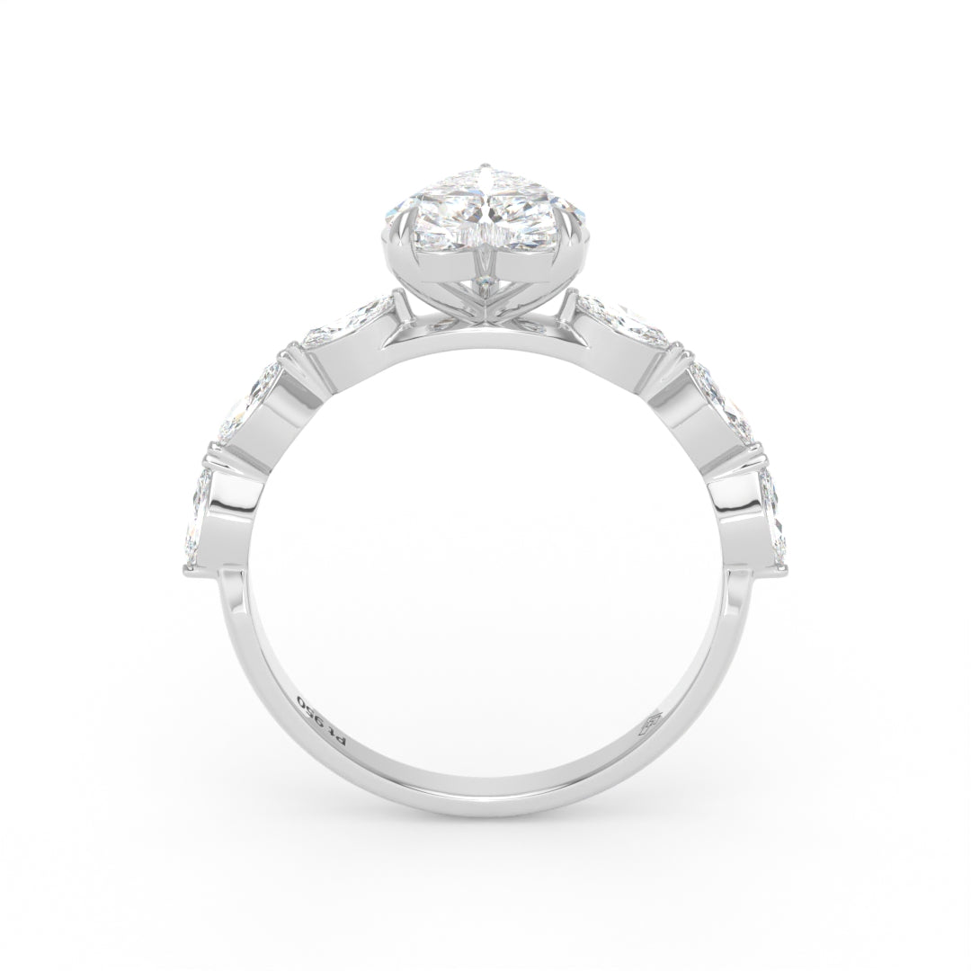 Kasandra Heart Cut Diamond Engagement RIng With A Marquise Cut Diamond Band