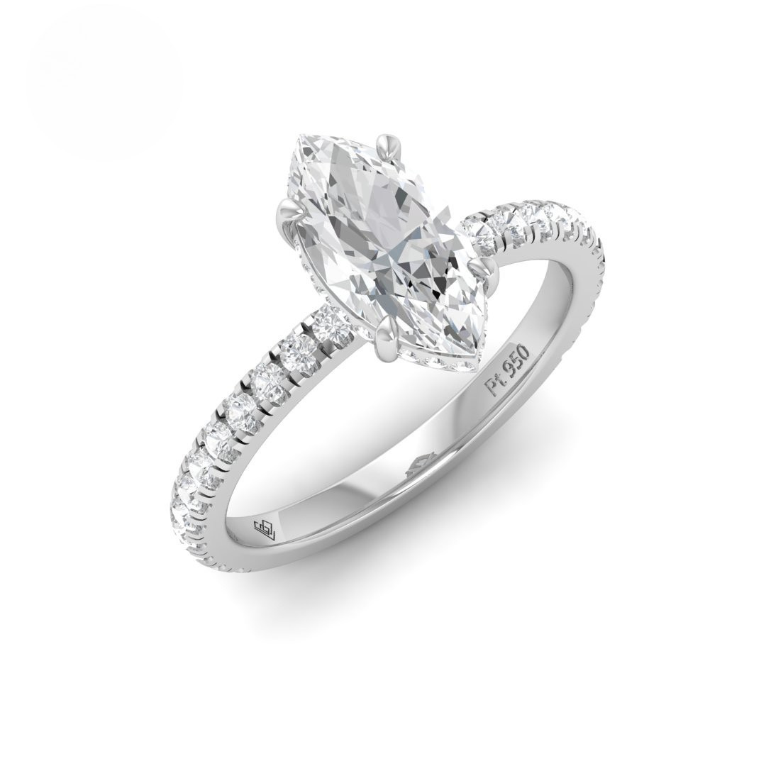 Chloé Marquise Cut Diamond Engagement Ring with Diamond Hidden Halo and Diamond Band