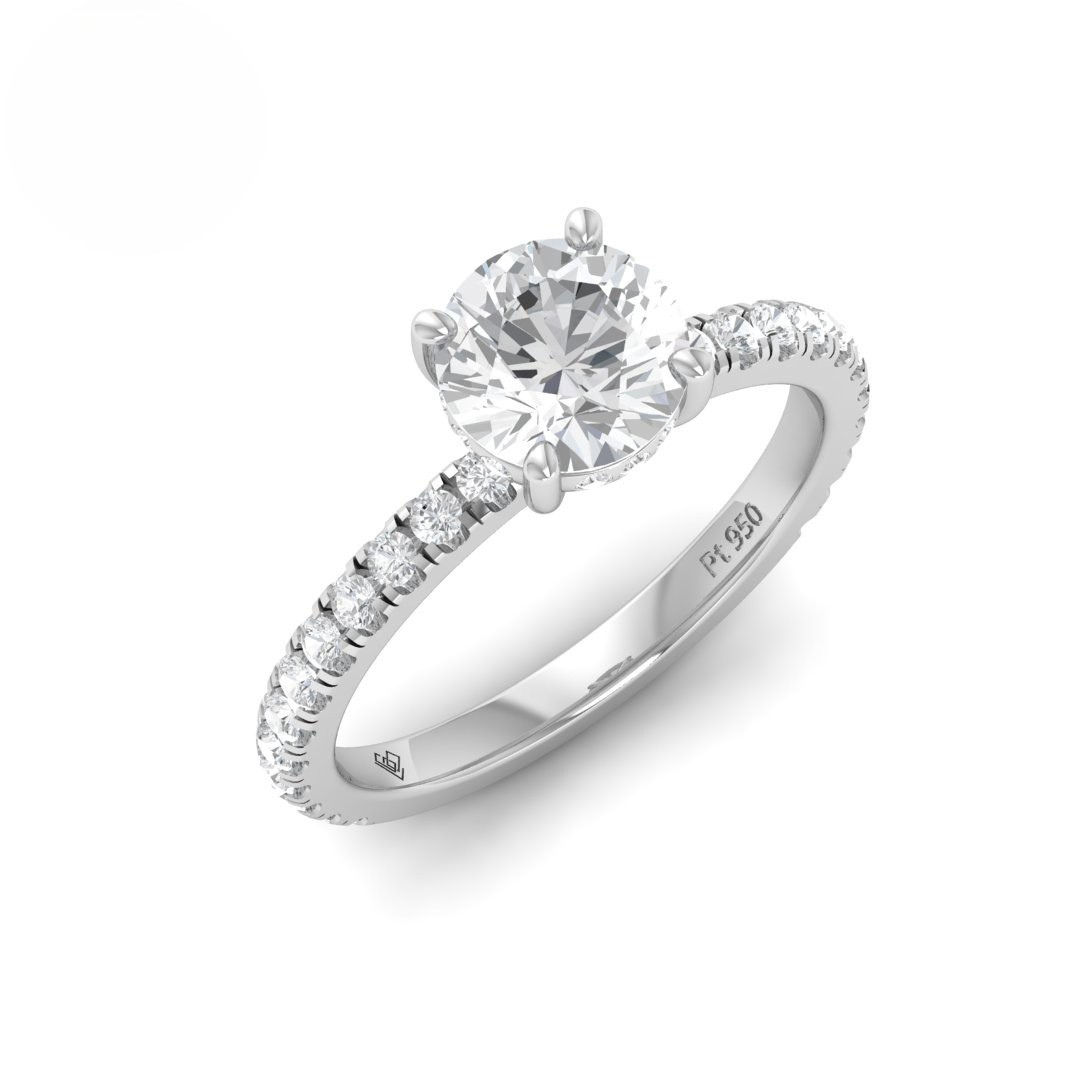 Chloé Round Cut Diamond Engagement Ring with Diamond Hidden Halo and Diamond Band