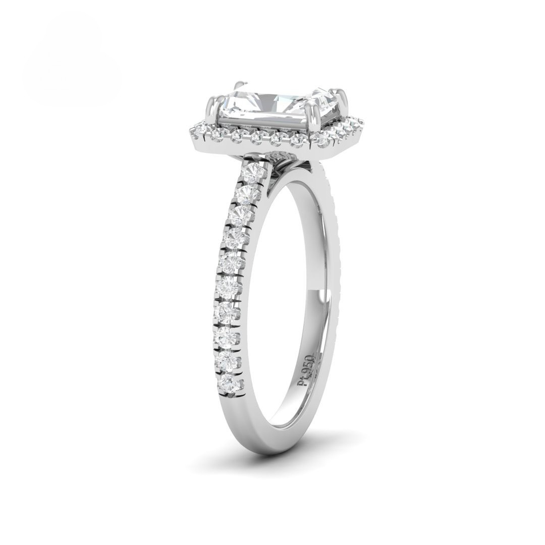 Bella Radiant Cut Diamond Engagement Ring with Diamond Halo & Diamond Band
