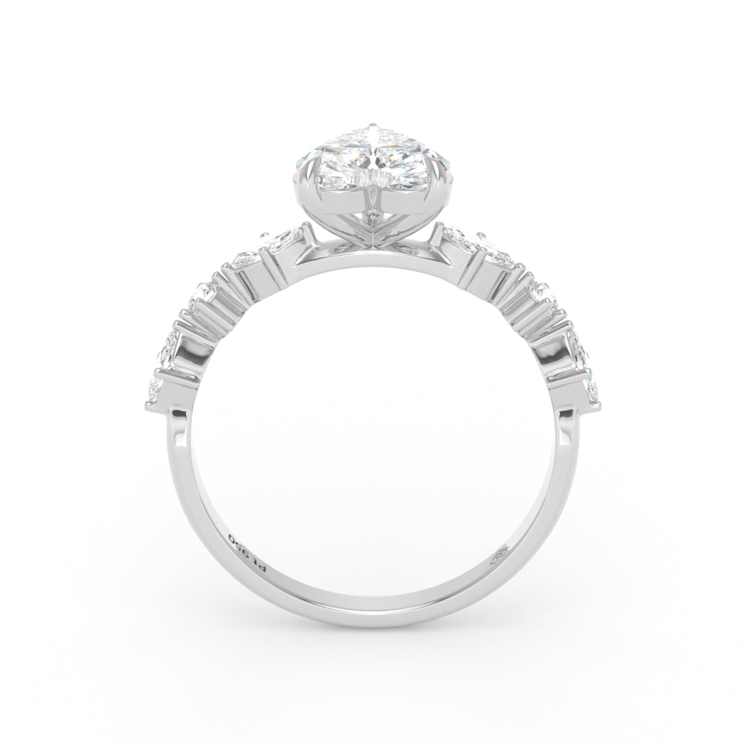 Elizabeth Heart Cut Diamond Engagement Ring With A Marquise and Round Cut Diamond Band