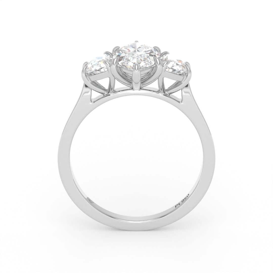 Kamala Marquise Cut Diamond Enagement Ring with Half Moon Cut Side Diamonds