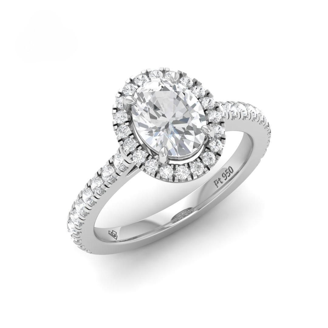 Bella Oval Cut Diamond Engagement Ring with Diamond Halo & Diamond Band