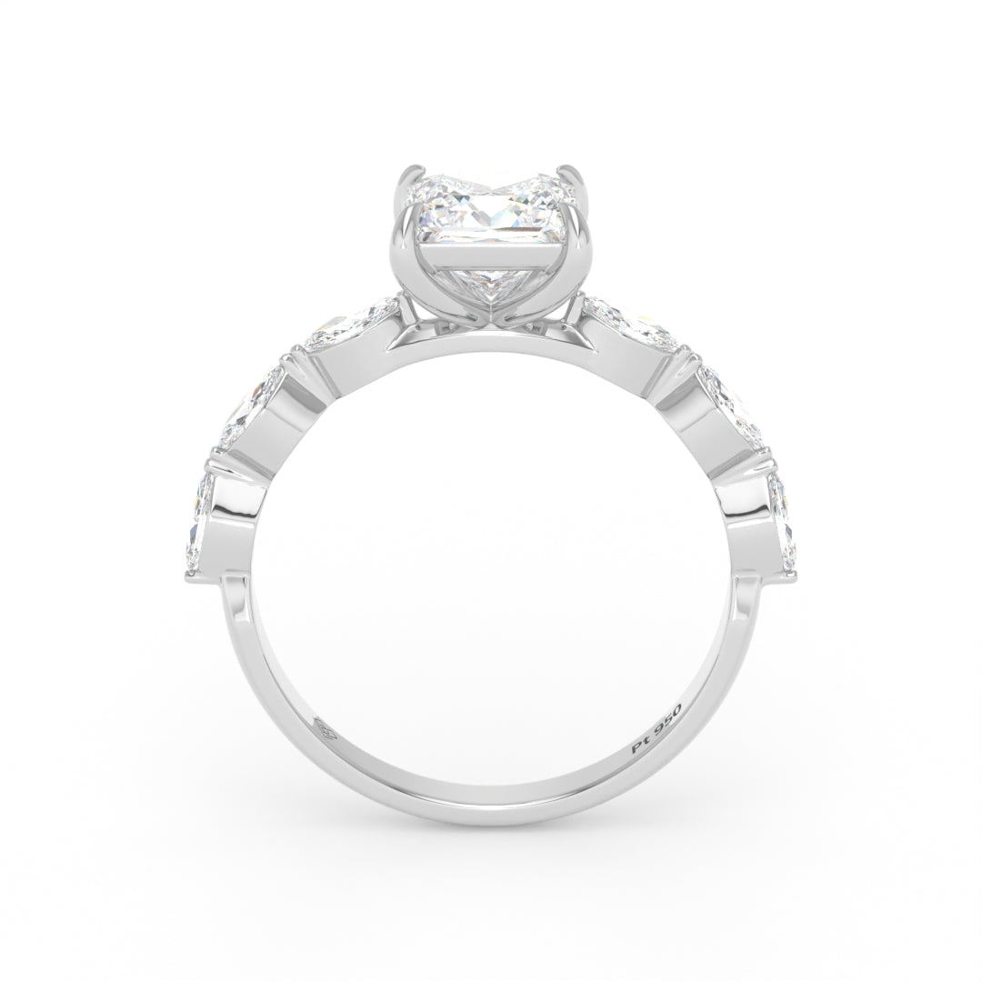 Kasandra Princess Cut Diamond Engagement Ring With A Marquise Cut and Diamond Band