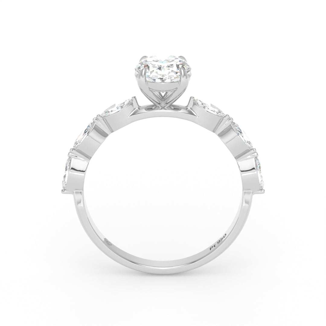 Kasandra Oval Cut Diamond Engagement Ring With A Marquise Cut Diamond Band