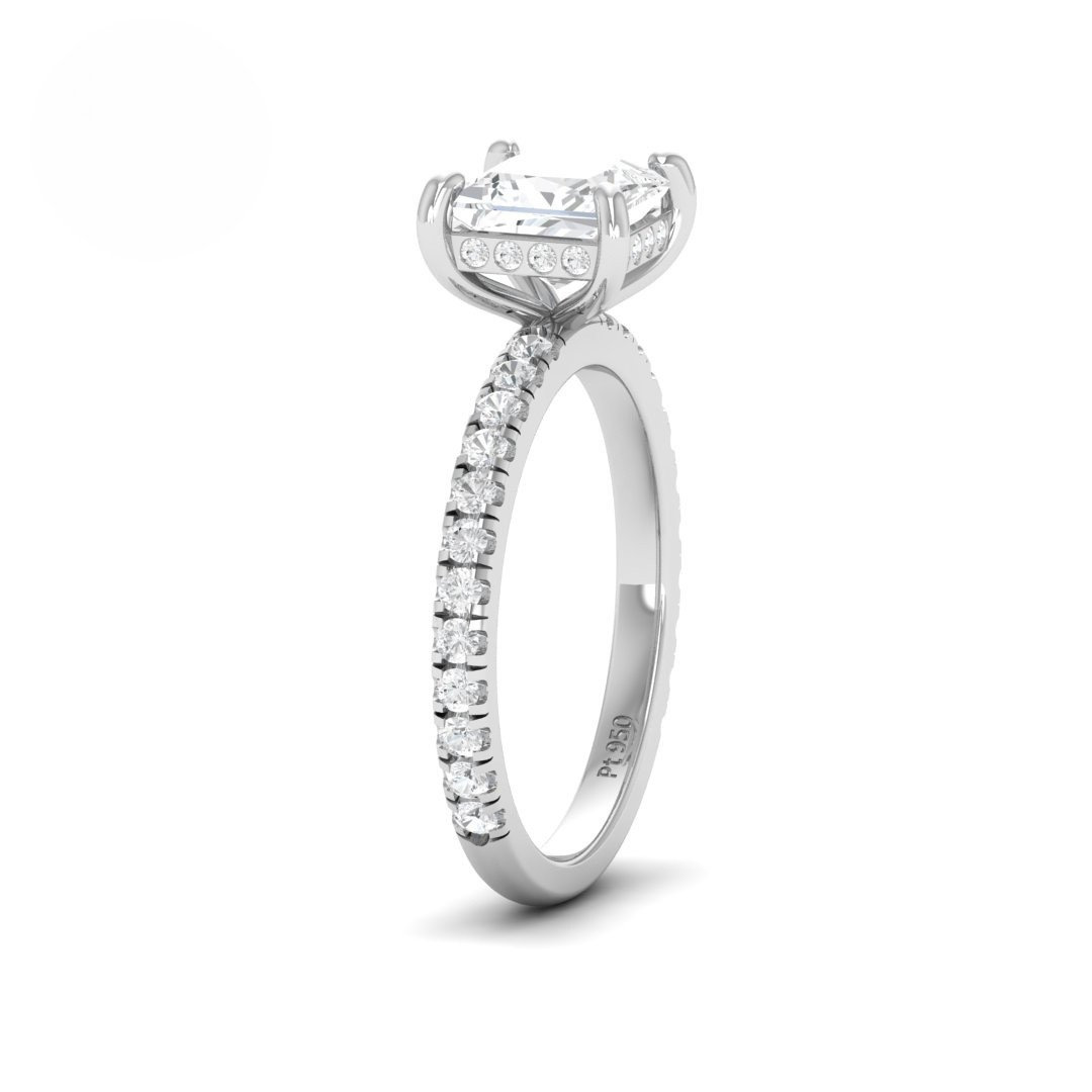 Chloé Princess Cut Diamond Engagement Ring with Diamond Hidden Halo and Diamond Band
