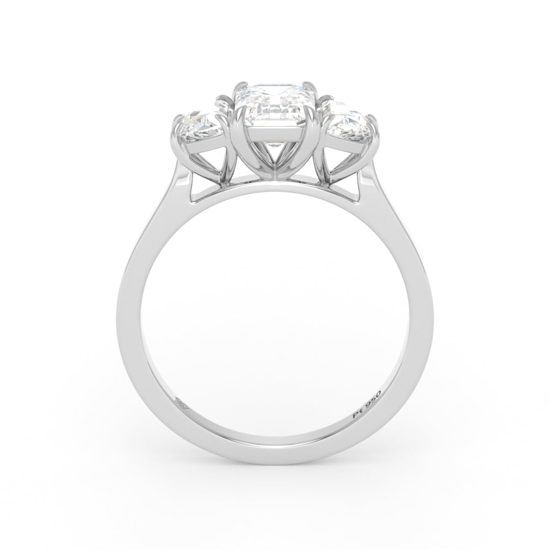 Kamala Emerald Cut Diamond Engagement Ring with Half Moon Cut Sides Diamonds