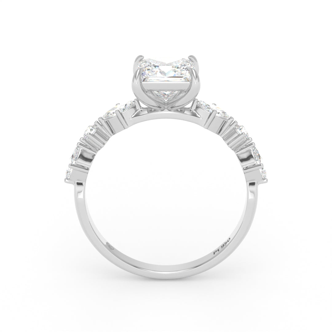 Elizabeth Princess Cut Diamond Engagement Ring With A Marquise and Round Cut Diamond Band