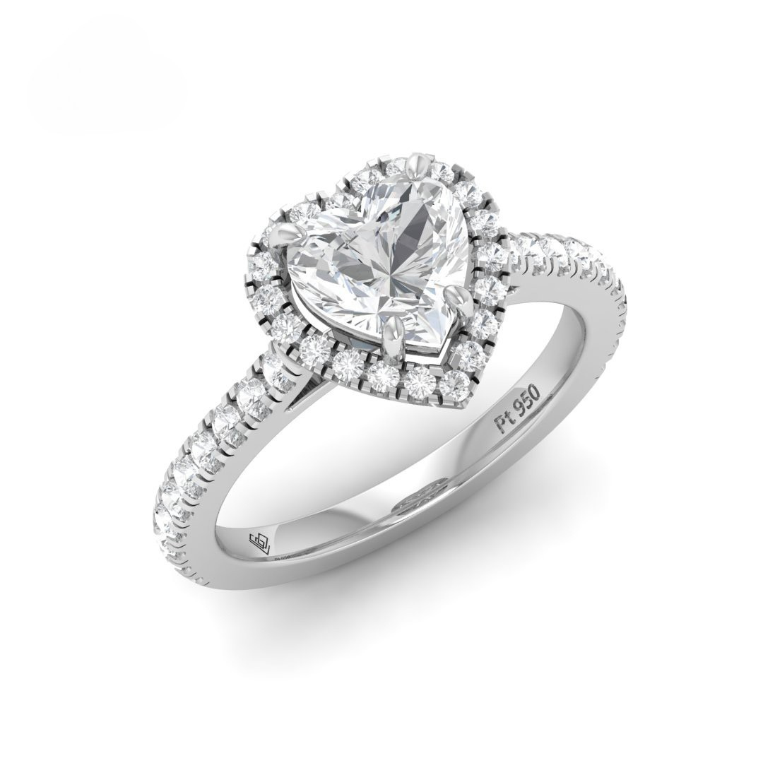 Bella Heart Cut Diamond Engagement Ring with Diamond Halo & Diamond Band