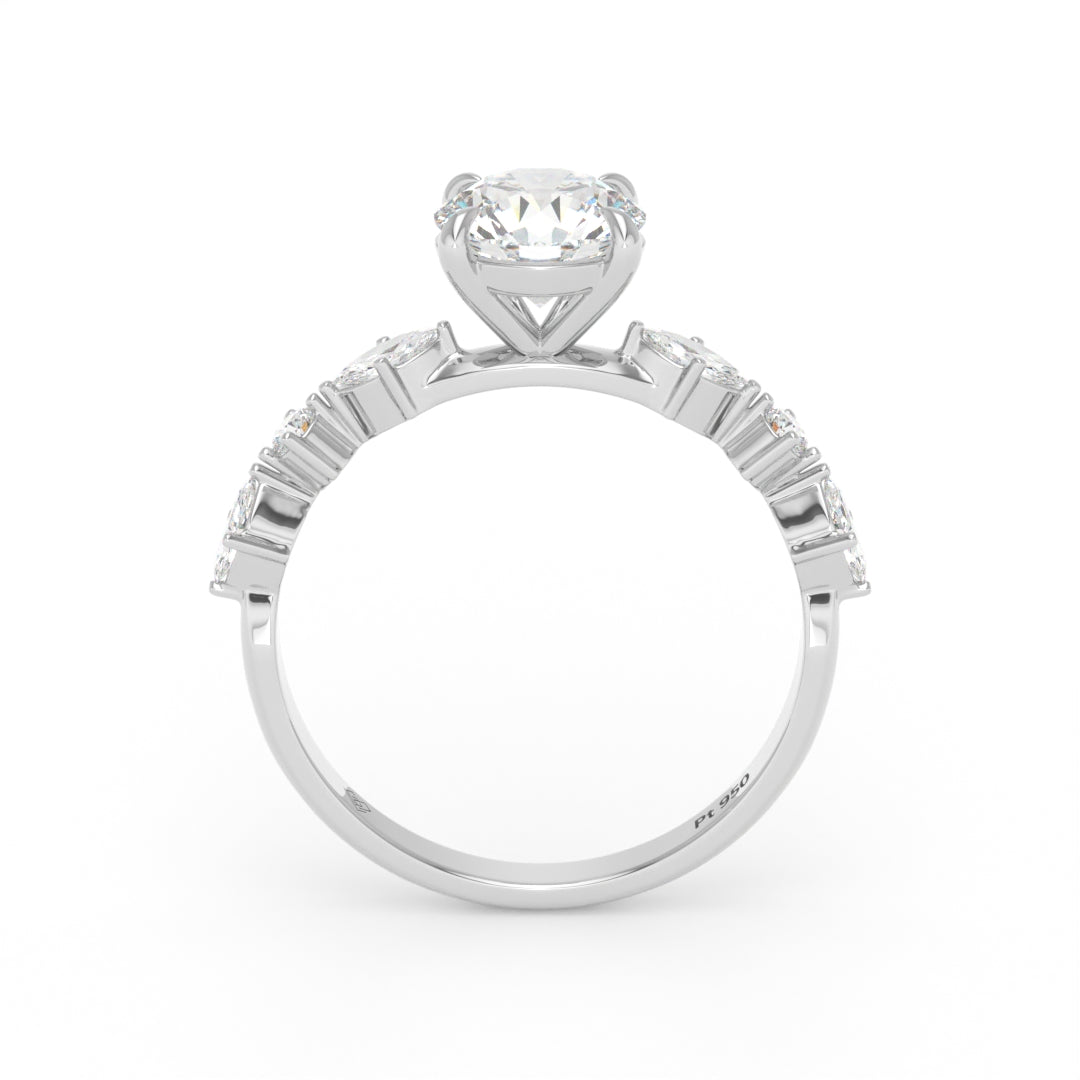 Elizabeth Round Brilliant Cut Diamond Engagement Ring With A Marquise And Round Cut Diamond Band