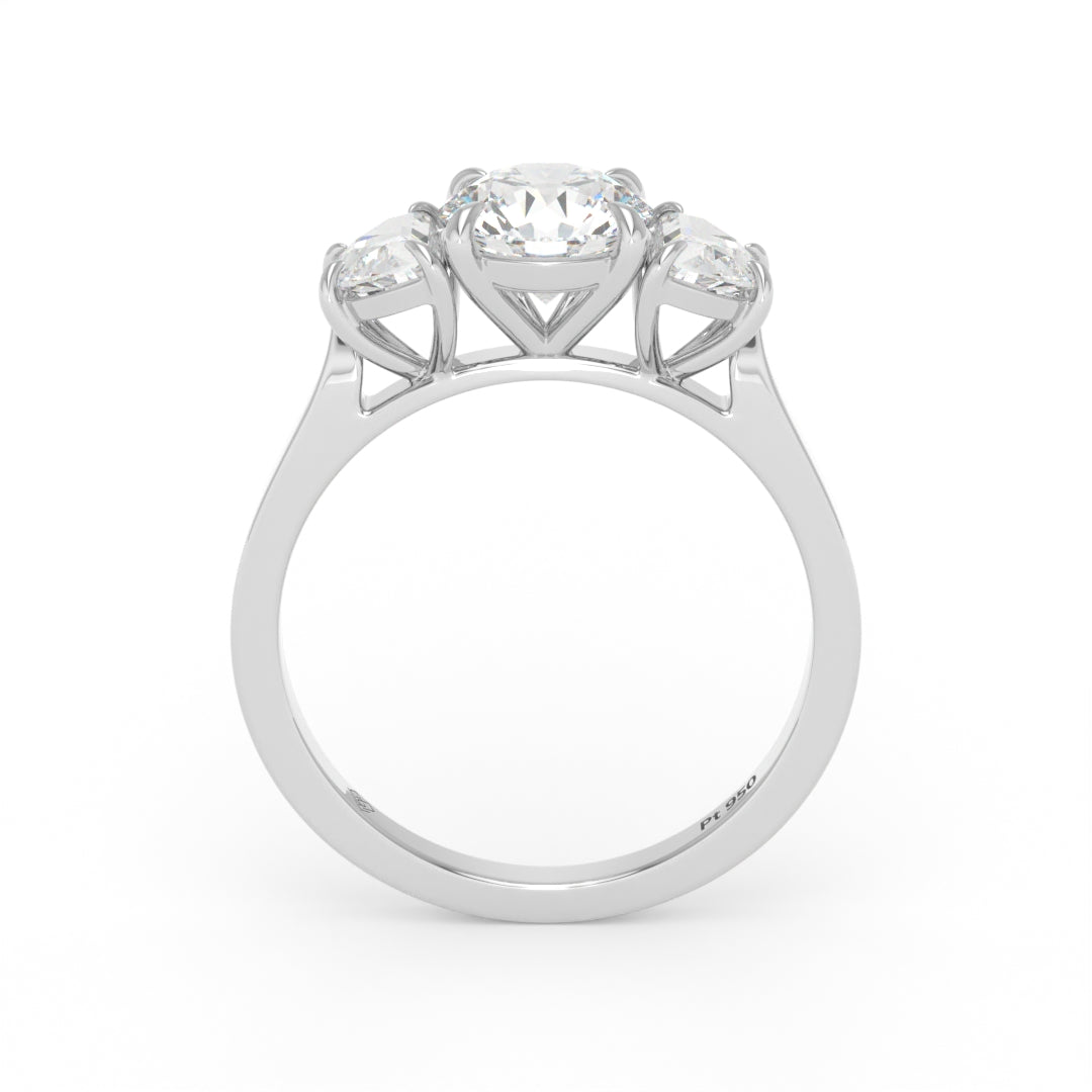 Kamala Round Brilliant Cut Diamond Engagement Ring With Half Moon Cut Side Diamond